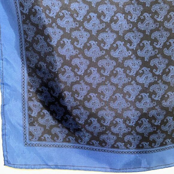 Vintage Blue & Black Paisley Square Polyester Scarf - Picture 5 of 8